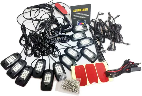 Miniatura 2 de RGB LED Rock Lights Underbody Wireless APP Music Chasing Offroad ATV 12V 12 Pods w/6PCS Cables de extensión