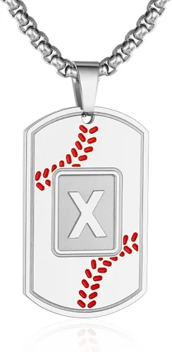 Miniatura 31 de A-Z Collar con etiqueta de perro para hombre, dije de béisbol, cadena de acero inoxidable de 22 + 2 pulgadas, regalo de joyería personalizado