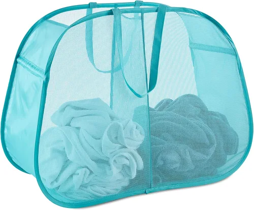 Miniatura 15 de 2 cestas de malla desplegable para ropa sucia, 115 L, extra grande, plegable, cesta de almacenamiento de ropa, con asas, sin tapa, 26 pulgadas