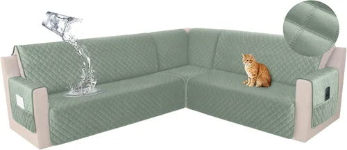 Miniatura 25 de HDCAXKJ Funda seccional de esquina impermeable para sofá de terciopelo en forma de L, fundas para sofá para mascotas, perros, suaves, resistentes