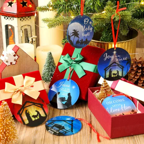 Miniatura 4 de 6 piezas de adornos cristianos de Navidad de acrílico para árbol de Navidad, decoración colgante religiosa, regalo cristiano de recuerdo