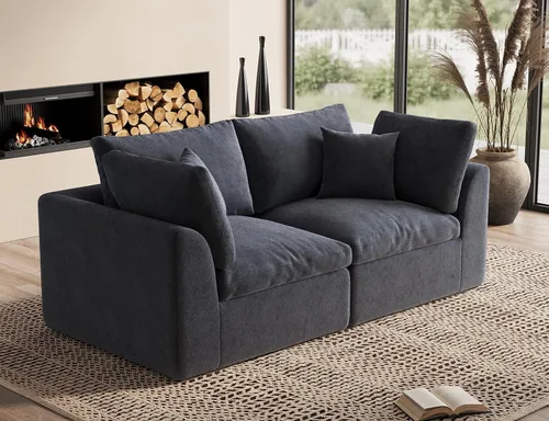 Miniatura 35 de ohllob Sofás seccionales Cloud de 110 pulgadas para sala de estar, sofá deshuesado en forma de L con otomana, sofá modular de 3 plazas, color negro