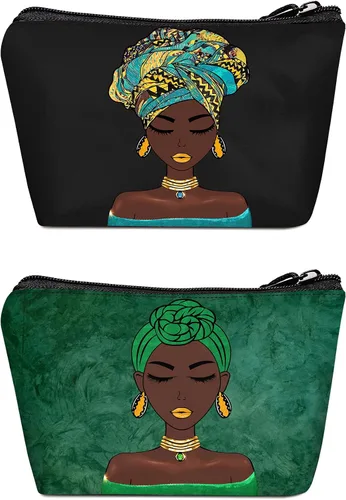 Bolsa de maquillaje Melanin para mujer, bolsa de cosméticos impresa portátil, bolsa de aseo de viaje, bolsa organizadora de maquillaje para mujeres,