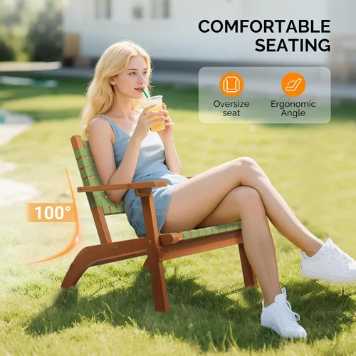 Miniatura 4 de VINGLI Sillón para exteriores, silla Adirondack de madera para todo tipo de clima, silla de patio de madera con tela tejida de polietileno Verde