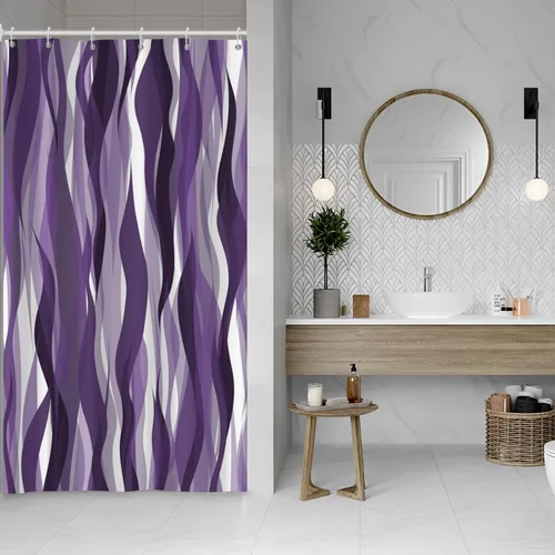 Miniatura 8 de Cortina de ducha moderna de rayas abstractas negras, blancas y grises, cortina de ducha para decoración de baño geométrica, impermeable, decorativa
