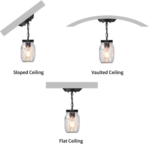 Miniatura 5 de Lámparas de Tarro de Vidrio Estilo Mason, Lámpara Colgante de 1 Luz para Isla de Cocina, Luminaria Estilo Granja Cerca del Techo para Cocina, 1