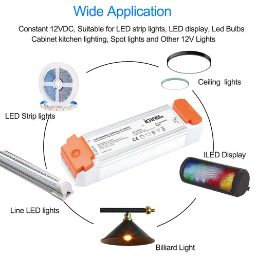 Miniatura 5 de Controlador LED regulable de 60 W, fuente de alimentación regulable Triac ELV/MLV de 12 V, transformador de 120 CA a 12 voltios CC compatible