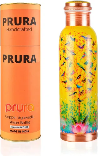 Miniatura 30 de Botella de agua de cobre con estampado puro, a prueba de fugas, recipiente de cobre ayurvédico para deportes, gimnasio, aire libre, yoga, beneficios