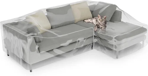 Fanfanwin Funda transparente para sofá en forma de L de 106" x 59" x 42" Funda gruesa y resistente impermeable de vinilo para sofá seccional para