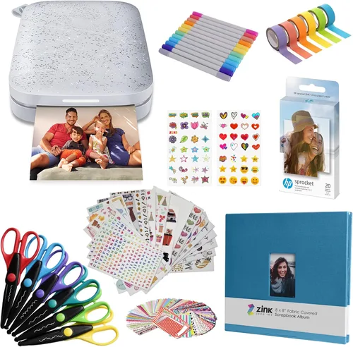 HP Sprocket Impresora fotográfica instantánea portátil 2x3 (Luna Pearl) Paquete de álbum de recortes divertido Luna Perla