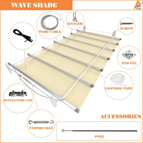 Miniatura 7 de Toldo retráctil de 4 x 12 pies, vela retráctil de cuerda deslizante, toldo de pérgola de repuesto para jardines, patios, terrazas y cenadores (beige)