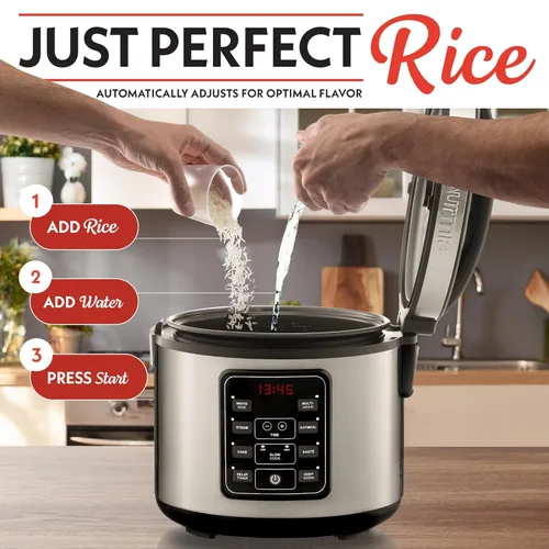 Miniatura 2 de Arrocera Gourmia – Capacidad de 3 Qt, 12 tazas cocidas, 6 tazas sin cocinar, controles digitales, cocedor de granos y vaporera, cesta de vapor