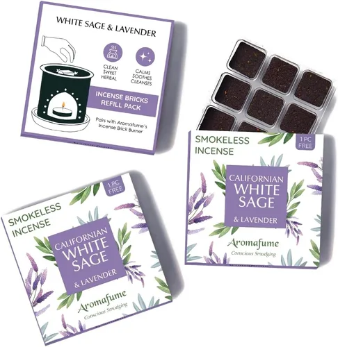 Miniatura 10 de Aromafume - Ladrillos de incienso de salvia blanca y lavanda con quemador exótico arcoíris Ladrillos de 2 x 9 Incienso de salvia para limpiar
