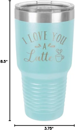 Miniatura 10 de Taza de viaje de acero con recubrimiento de polvo grabado con láser, con texto en inglés "I Love You A LATTE Engraved Tumbler", sin BPA
