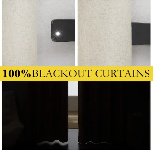 Miniatura 2 de NICETOWN Juego de 2 paneles de cortina de lino totalmente opacos naturales para dormitorio, de 52 x 72 pulgadas, cortinas opacas clásicas con ojales