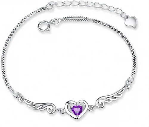 COLORFUL BLING Pulsera de cadena de eslabones de cristal con forma de corazón de ángel con forma de corazón de plata