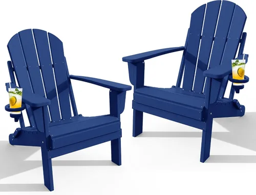 Miniatura 19 de Silla Adirondack plegable con soporte para tazas, sillas de patio de plástico HDPE para todo tipo de clima, silla para hoguera, sillas de césped al