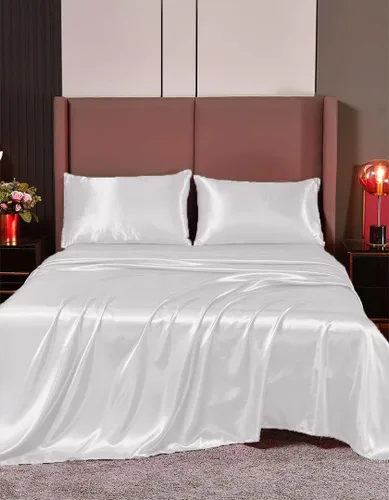 Miniatura 21 de Juego de sábanas de satén de seda de 4 piezas Sábana bajera Sábana encimera Funda de almohada Calidad de hotel sedoso suave y lujoso