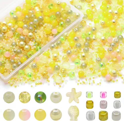 Miniatura 15 de Rired 27 Kit de 760 piezas de cuentas mixtas para manualidades, kit de fabricación de pulseras de cuentas de vidrio rosa, cuentas de cristal