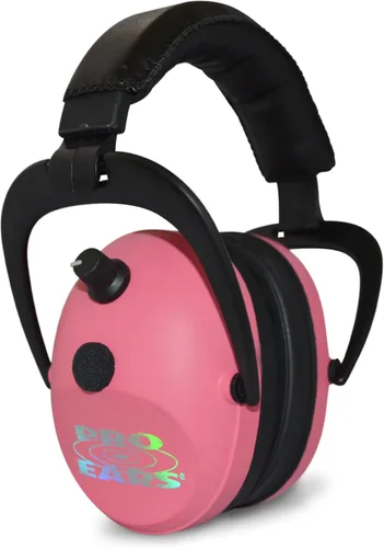 Pro Ears Orejeras Gold II 26, NRR 26, protección auditiva de grado militar con compresión DLSC; sellos de gel y apagado automático Rosado