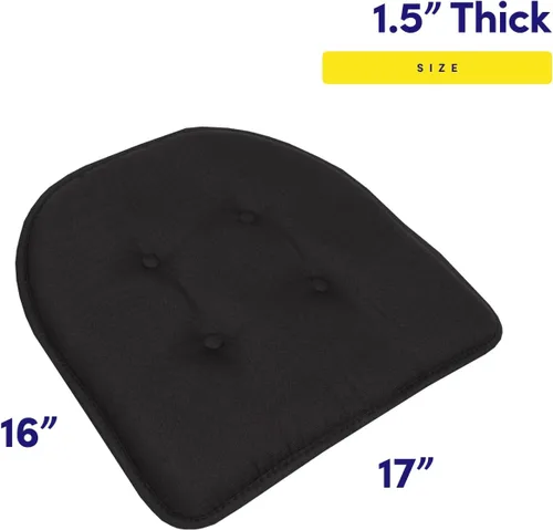 Miniatura 2 de Sweet Home Collection - Cojín de asiento de espuma viscoelástica y respaldo de caucho antideslizante con capitoné para silla, cojín en U, 17x16 Negro