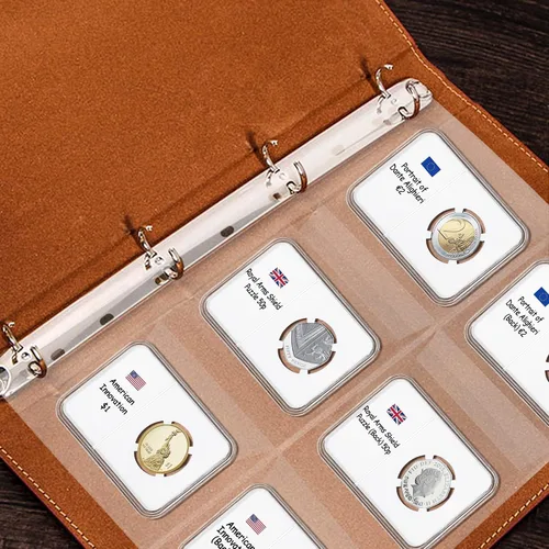 Miniatura 6 de Páginas con bolsillos para monedas - Fundas estándar con bolsillos para monedas, con 9 orificios para coleccionistas, 10 hojas, serie CS03