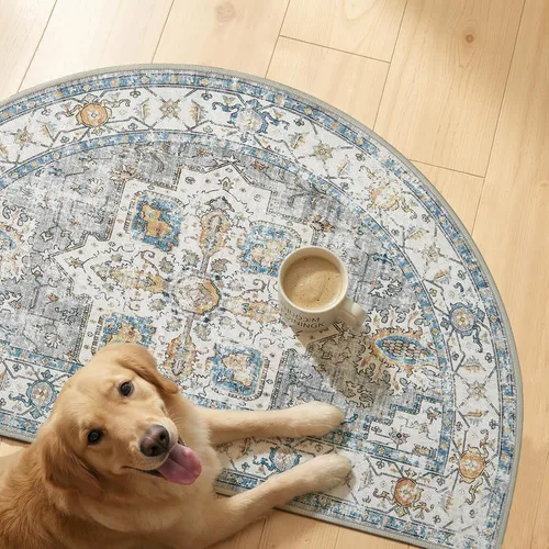 Miniatura 9 de jinchan Alfombra de área pequeña lavable floral vintage, alfombra de entrada simétrica de medio círculo de 2 x 3, alfombra de entrada suave de pelo