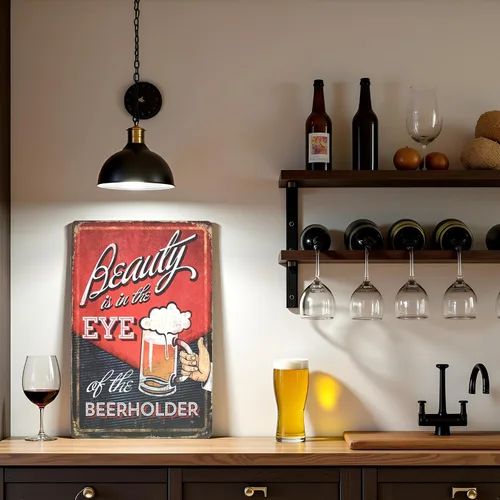Miniatura 5 de Letrero de metal de lata vintage con texto en inglés "Beauty is in the Eye of the Beerholder", diseño de cerveza