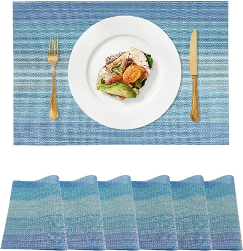 Miniatura 16 de Juego de 4 manteles individuales tejidos de vinilo/plástico, lavables y duraderos, antideslizantes, para decoración de mesa de cocina, comedor, Negro