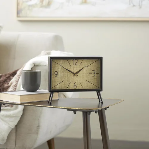 Miniatura 2 de Deco 79 Reloj rectangular de metal con esfera de reloj manchada de té, 10 x 3 x 8 pulgadas, negro