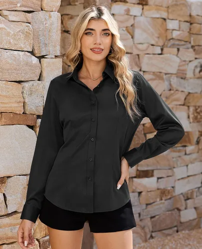Miniatura 5 de siliteelon Camisas de vestir con botones para mujer, camisas de vestir de manga larga, algodón de corte clásico