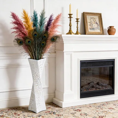 Miniatura 2 de Jarrón alto de 27.5 pulgadas (Ice Crack White) para decoración del hogar, moderno jarrón independiente con acabado texturizado, diseño hecho a mano