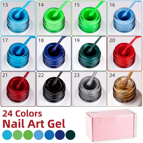 Miniatura 8 de SXC Cosmetics - Juego de delineador de gel de 24 colores para arte de uñas, con cepillo fino integrado para diseños de uñas en espiral y esmalte