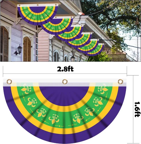 Miniatura 2 de EBaokuup Paquete de 6 banderas de Mardi Gras de 2.8 x 1.6 pies, bandera de tela de poliéster de New Orleans Mardigras para porche, banderines
