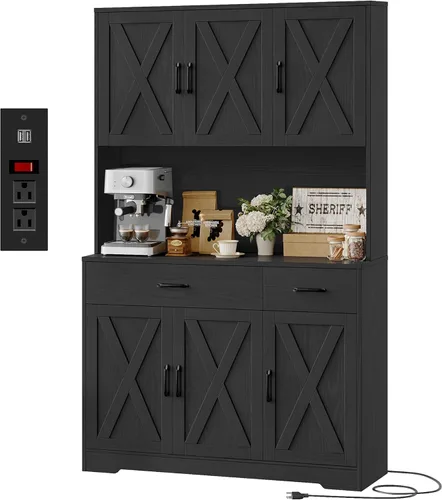 Miniatura 11 de HOSTACK Armario de despensa de 71" con estación de carga, armario alto de almacenamiento de despensa de cocina con soporte para microondas, alacena