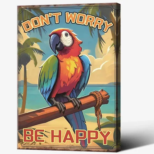 Miniatura 27 de Póster de decoración de bar Tiki con texto en inglés "Don't Worry, Be Happy Parroth", póster hawaiano para decoración del hogar, adecuado para Multi