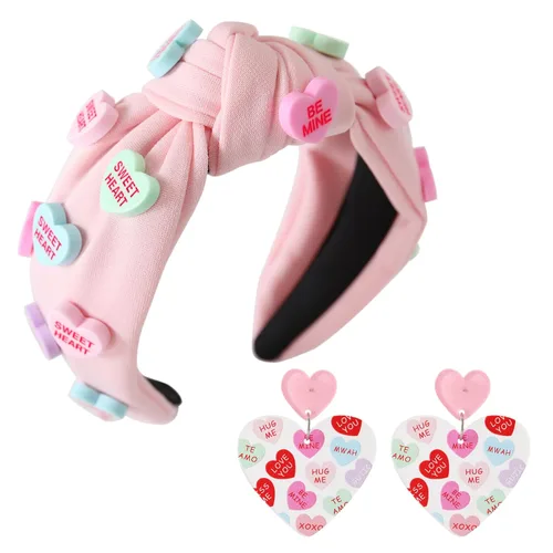 Miniatura 15 de Diademas de corazón de caramelo para el día de San Valentín para mujer, diadema de corazón de conversación de amor con diamantes de imitación
