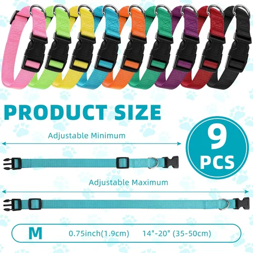 Miniatura 2 de 9 piezas de collar ajustable para perro, collar de nailon suave para mascotas con hebilla de liberación rápida a granel para perros, caminar