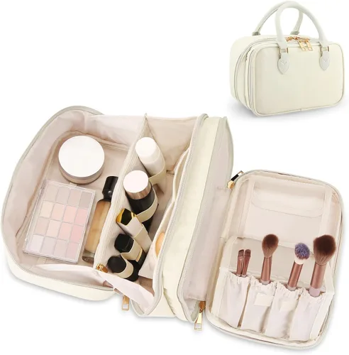 Bolsa de maquillaje de viaje para mujeres, estuche de gran capacidad de moda, con apertura plana, organizador de cosméticos portátil, impermeable,