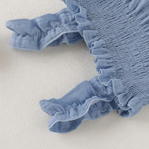 Miniatura 5 de Vestido de lino de algodón sólido sin mangas con tirantes de playa para niñas pequeñas (azul claro, 18-24 meses)