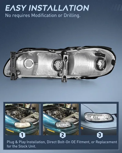 Miniatura 7 de Nilight Conjunto de faros Compatible con 1997 1998 1999 2000 2001 2002 2003 Malibu 2004 2005 Chevy Classic 1997-1999 Oldsmobile Cutlass Reemplazo