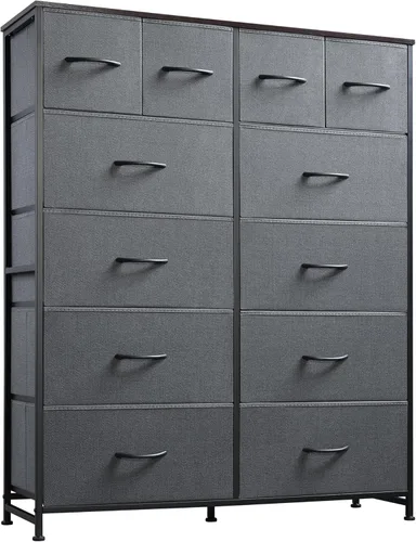 Miniatura 10 de WLIVE Cómoda alta para dormitorio con 12 cajones, cómodas y cajoneras, cómodas de tela para closet, organizador de cómoda de almacenamiento