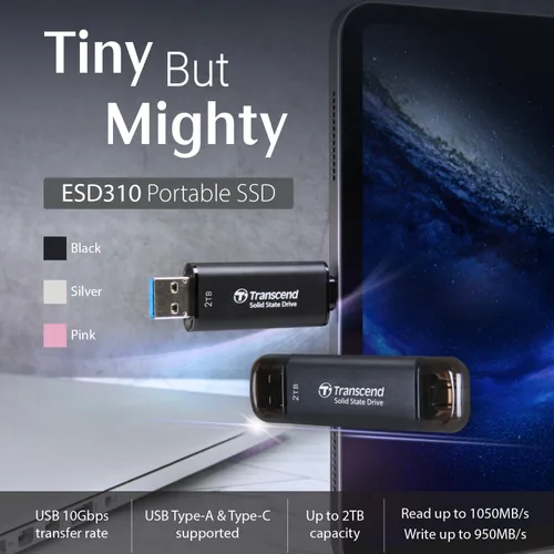 Miniatura 5 de Transcend ESD310 SSD externo de 1 TB, hasta 1,050 MB/s, unidad USB dual para iPhone17,16,15, iPad y Mac/Pixel10/Tesla/Steam Deck/ROG Ally/MSI Rosa