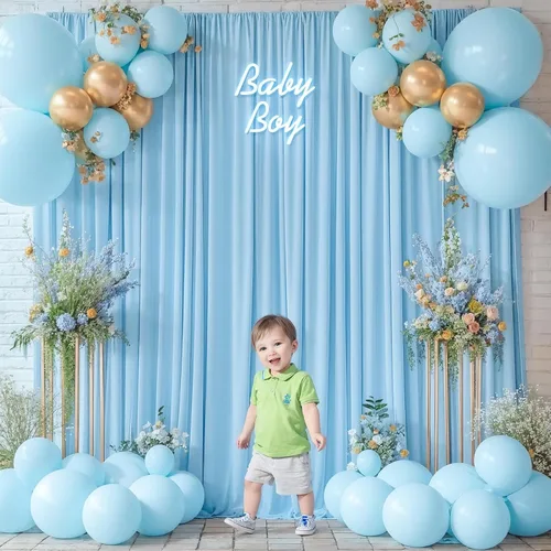 Miniatura 2 de Cortinas de fondo azul bebé de 8 x 10 pies para bodas, cortinas de fondo de poliéster sin arrugas, para baby shower, fiestas de cumpleaños