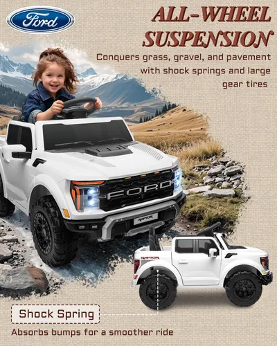 Miniatura 6 de First Ride On Ford F-150 Raptor con Licencia - Camión de Paseo para Niños de 12V, Juguetes de Montar para Niños Pequeños con Control Remoto, Blanco