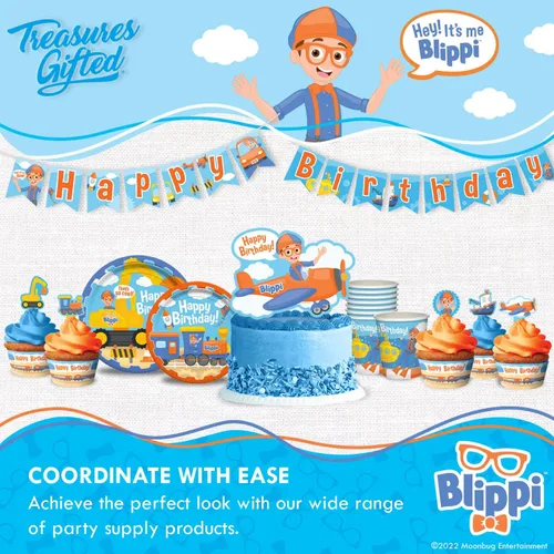 Miniatura 6 de Treasures Gifted Suministros para fiesta de cumpleaños con licencia oficial de Blippi, paquete de 16 servilletas Blippi, suministros para fiesta