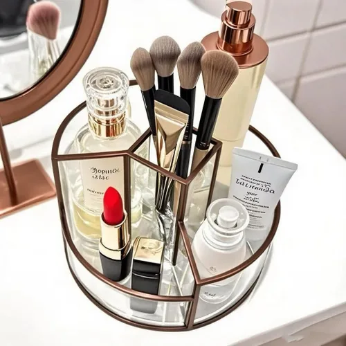 Miniatura 2 de Soporte para brochas de maquillaje giratorio de 360°, organizador de maquillaje, bandeja de perfume, organizador de baño y almacenamiento