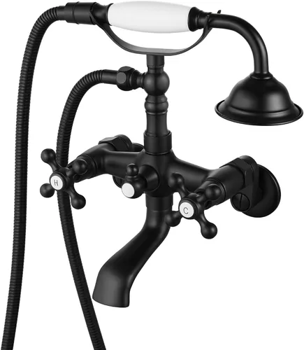 Miniatura 14 de gotonovo Clawfoot - Grifo de bañera con grifo de ducha de mano, juego victoriano de doble cruz con brazos oscilantes ajustables en el centro de 6