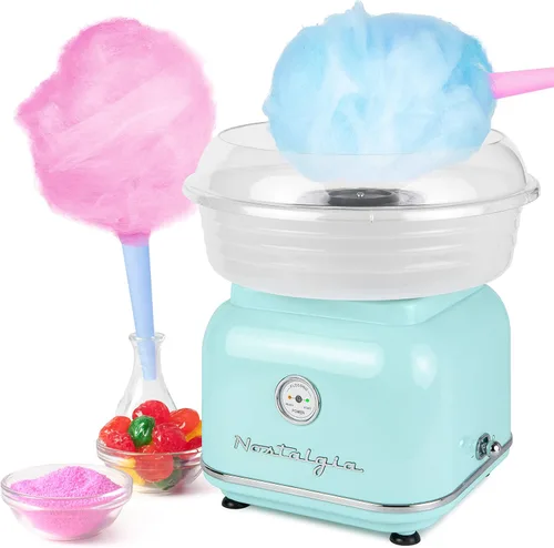 Nostalgia - Máquina clásica de algodón de azúcar para encimera, manual, fabricante de caramelos retro vintage incluye 2 conos reutilizables y Agua