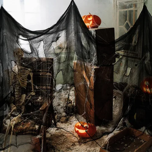 Miniatura 6 de Tela espeluznante negra de Halloween, 315 x 85 pulgadas, decoración de Halloween al aire libre, paño negro de gasa espeluznante, accesorios